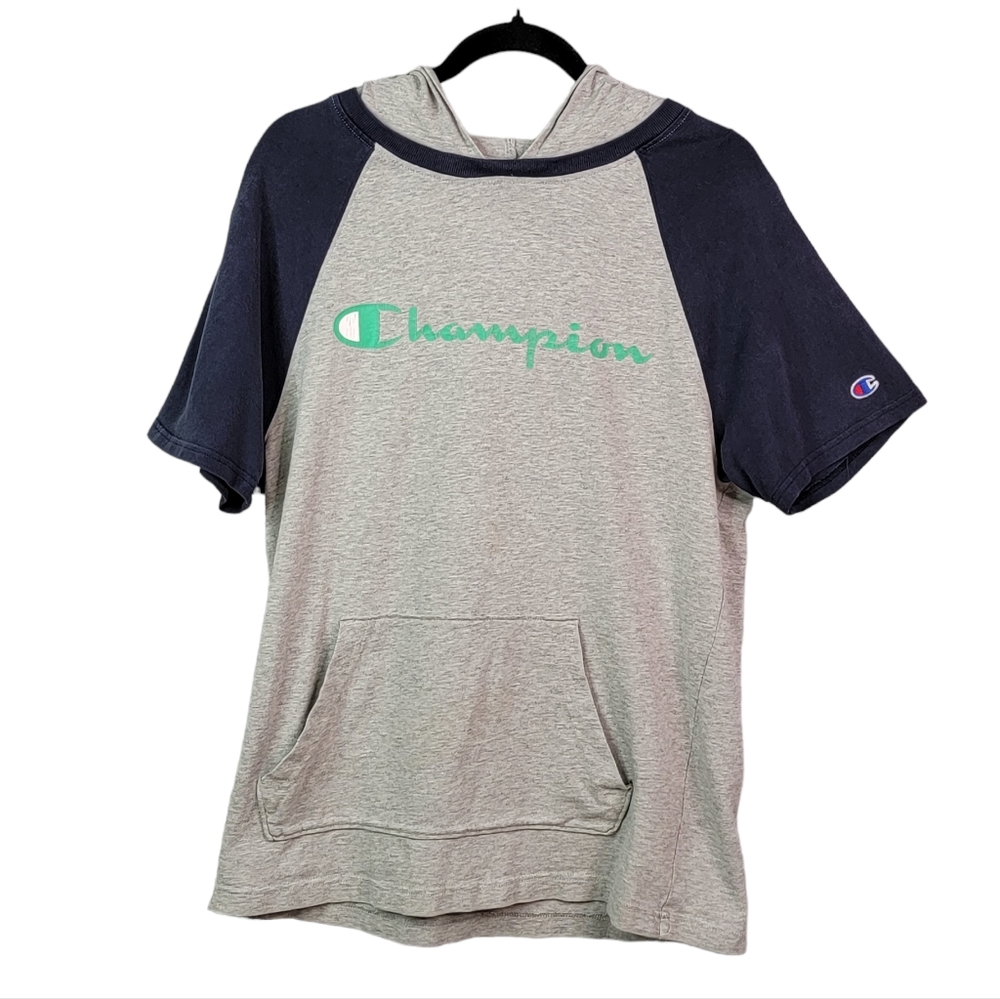 Champion Vintage Y2k Short Sleeve Hooded Shirt 100% Cotton Men's M